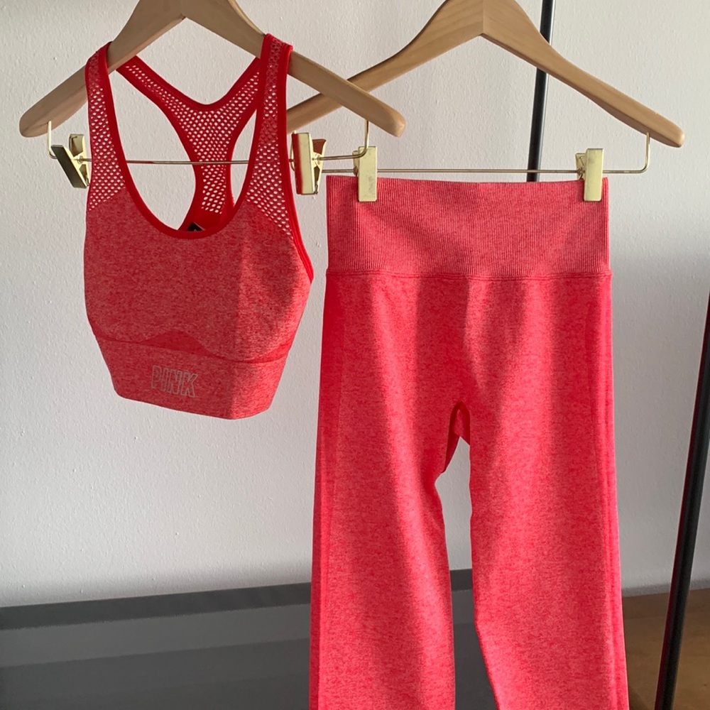 BNWT PINK Victoria’s Secret’s Leggings and Bra Set SZ XS Red Pepper